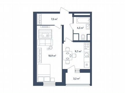 1-к квартира, 42 м², 15/25 эт.