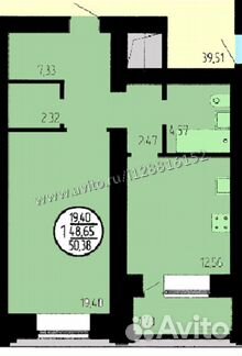 1-к квартира, 50.4 м², 2/20 эт.