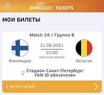 Билет на матч Финляндия - Бельгия