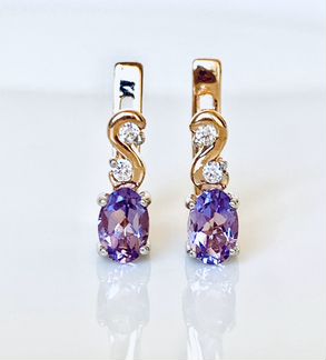 Золотые серьги с аметистами и фианитами