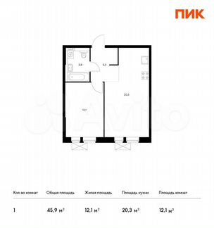 1-к квартира, 45.9 м², 10/30 эт.