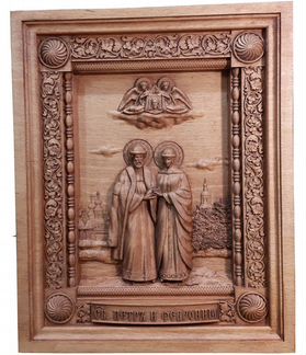 Резная икона из дерева Святые Петр и Феврония