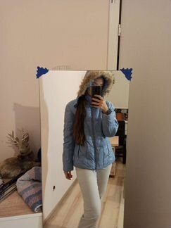 Куртка с мехом зимняя женская голубая