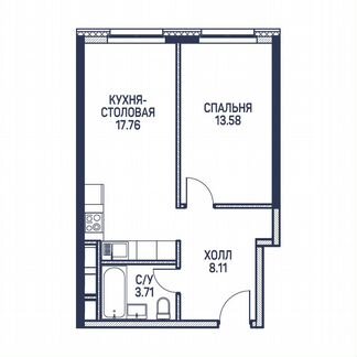 1-к квартира, 43.2 м², 13/22 эт.