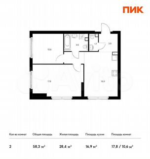 2-к квартира, 58.3 м², 28/32 эт.