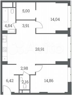 2-к квартира, 83.1 м², 5/51 эт.