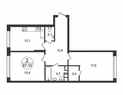 2-к квартира, 67.1 м², 4/17 эт.