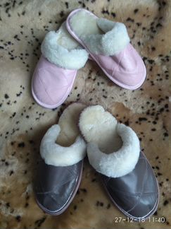 Кожаные тапочки из меха овчины