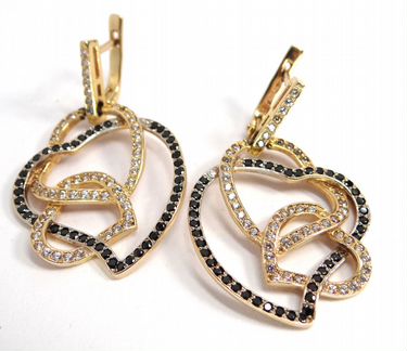 Крупные золотые серьги 585 пробы с фианитами