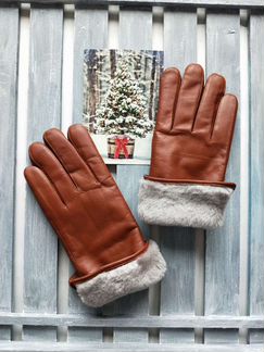 Перчатки женские зимние кожа на мутоне рыжего цвет