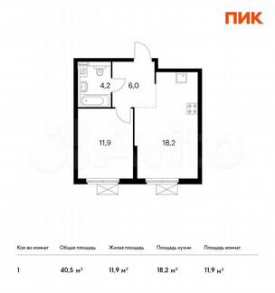 1-к квартира, 40.5 м², 27/33 эт.