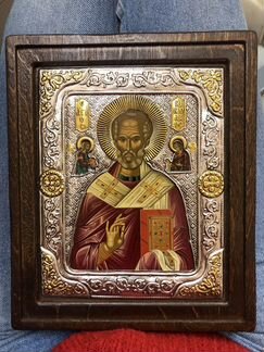 Икона серебряная с позолотой Николай Чудотворец