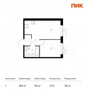 1-к квартира, 35.5 м², 3/17 эт.